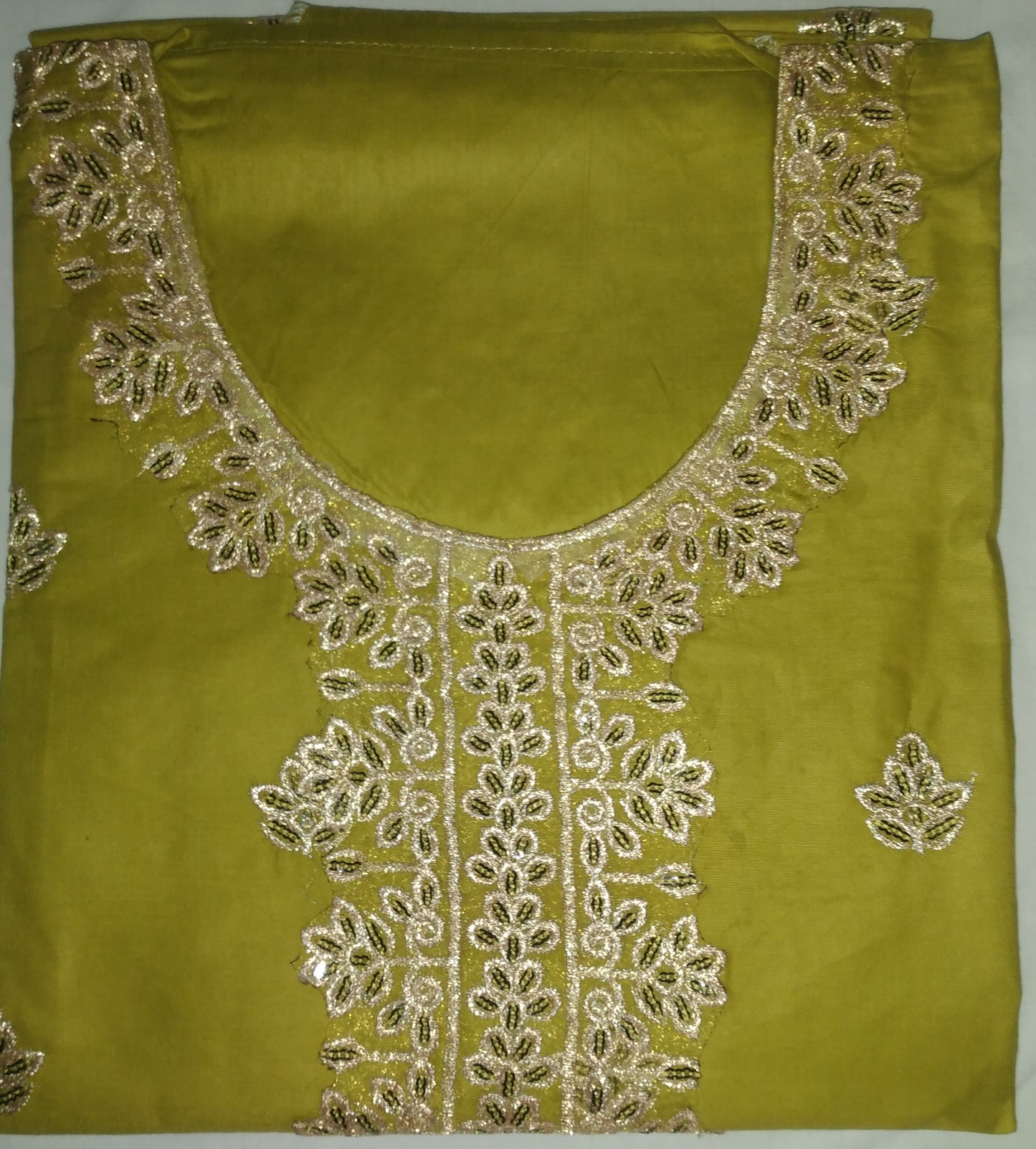 Cotton Fabric Un Stitched Olive Green Embroidered