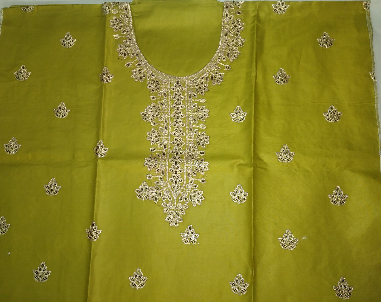 Cotton Fabric Un Stitched Olive Green Embroidered