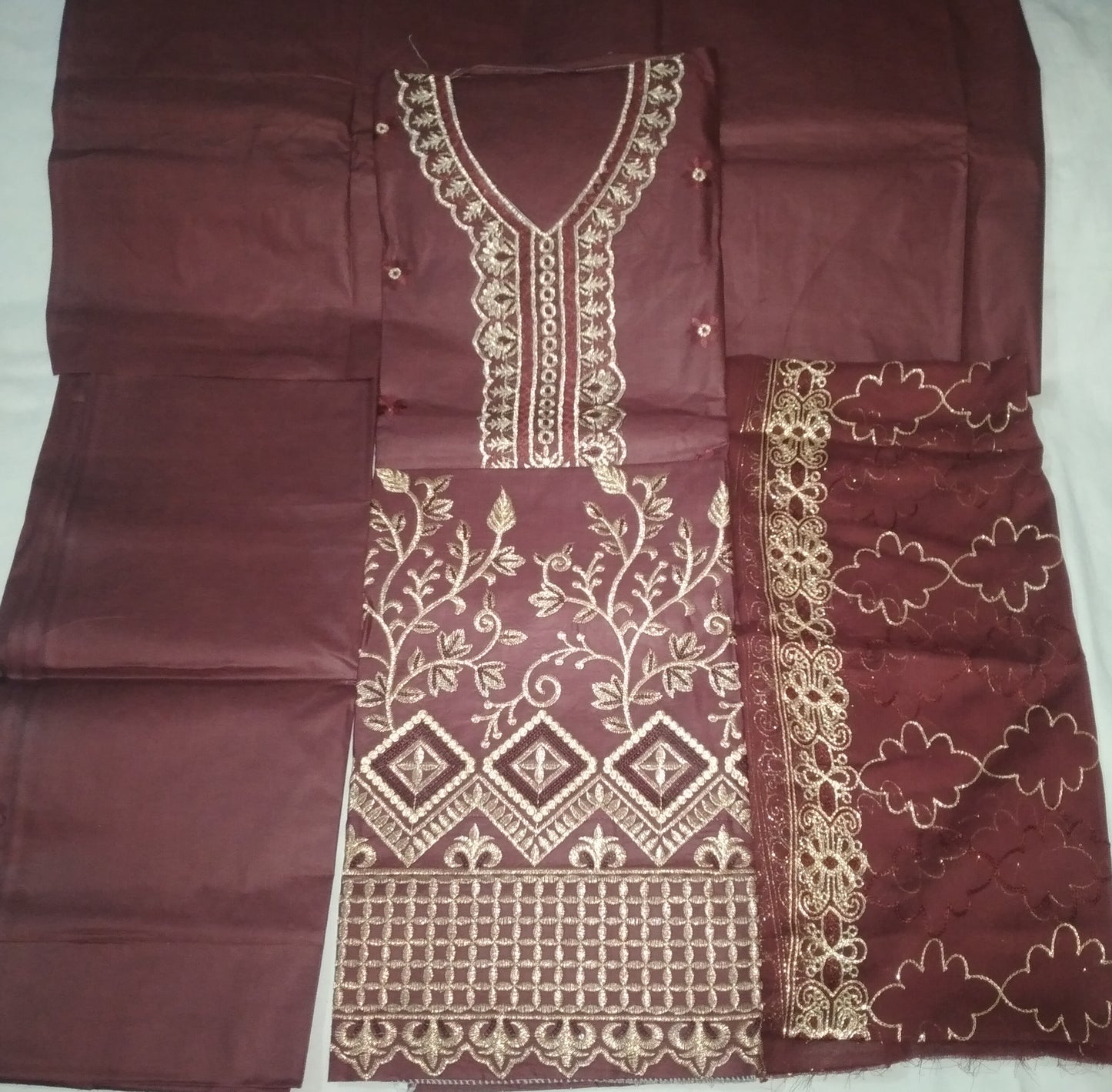 High Quality Cotton Fabric Un Stitched Maroon