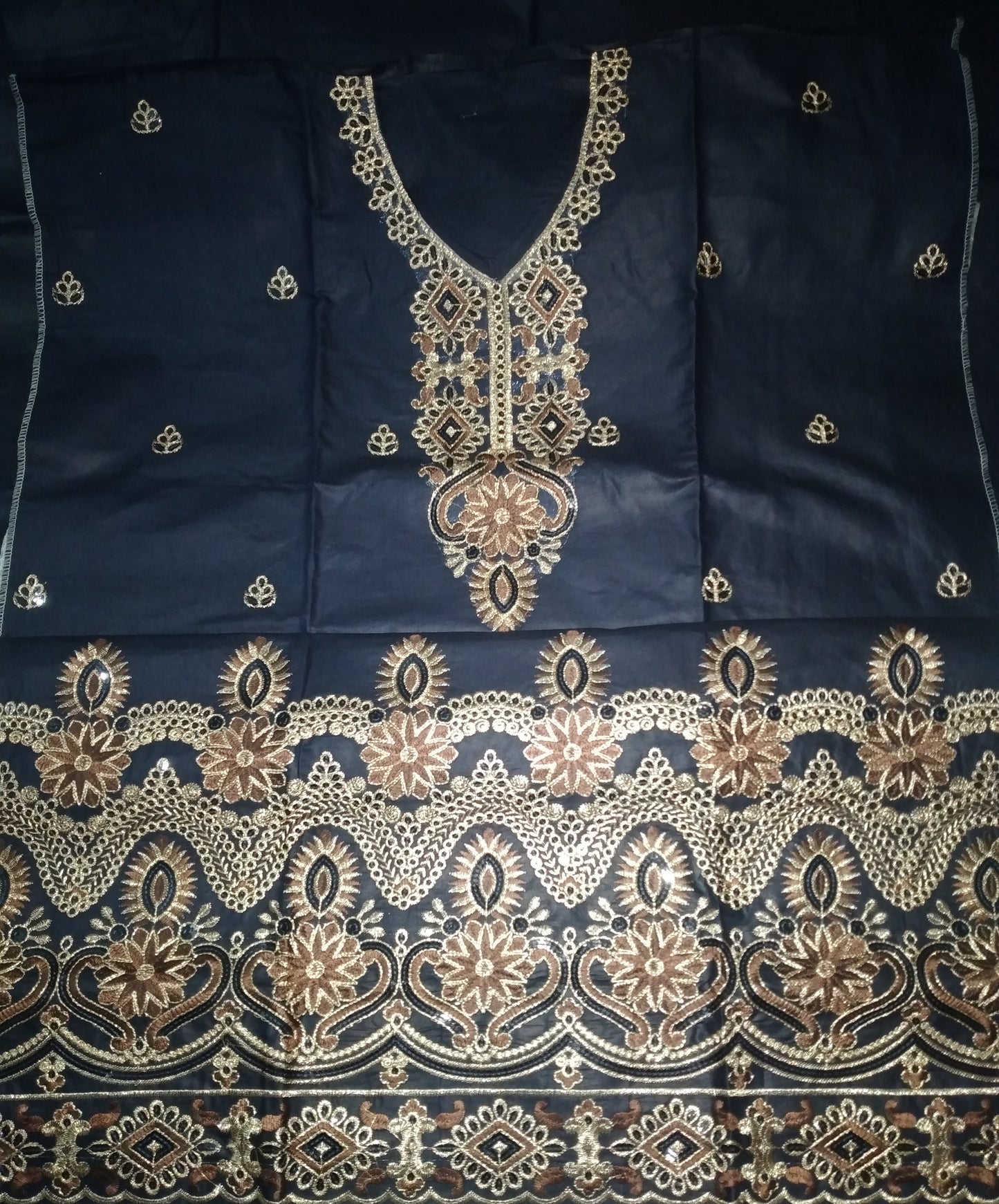 High Quality Cotton Embroidered Fabric Un Stitched Blue