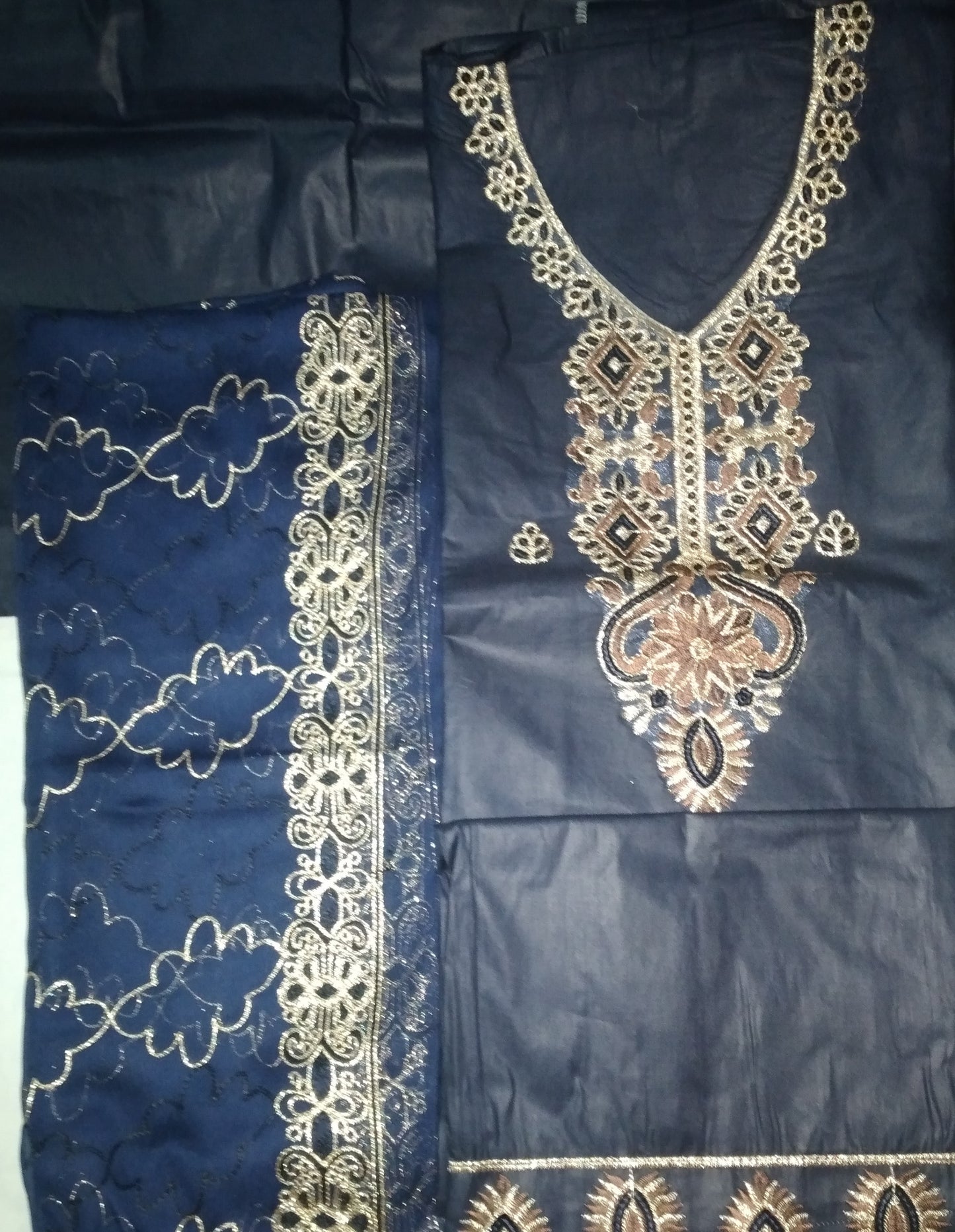 High Quality Cotton Embroidered Fabric Un Stitched Blue