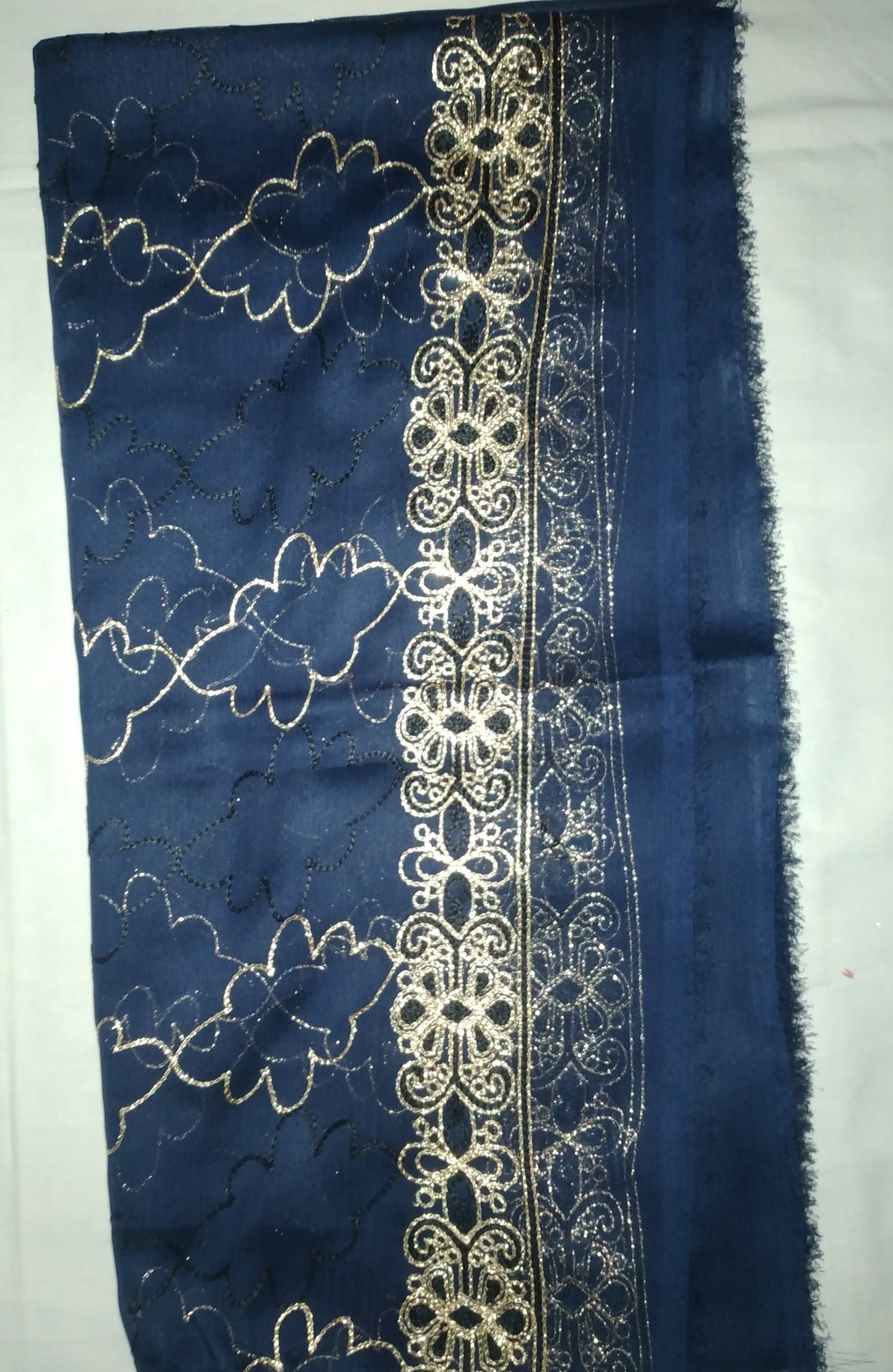 High Quality Cotton Embroidered Fabric Un Stitched Blue