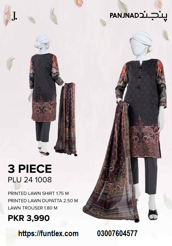 PAJNAD Lawn Printed 3 Piece Unstitched Suit