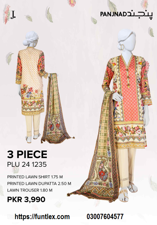 PANJNAD Lawn Printed 3 Piece Unstitched Suit