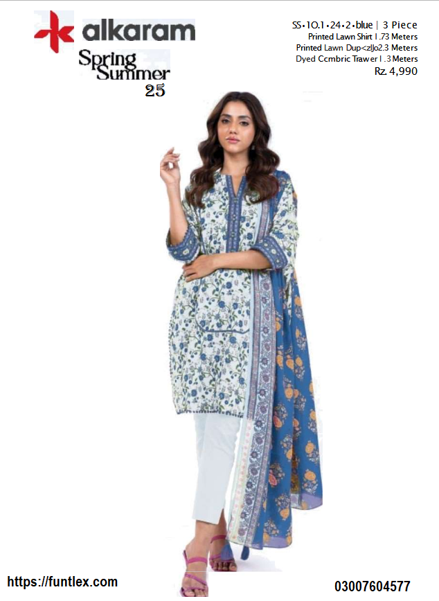 Alkaram 3 Pc Printed Lawn Suit With Printed Lawn Dupatta