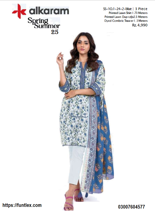 Alkaram 3 Pc Printed Lawn Suit With Printed Lawn Dupatta