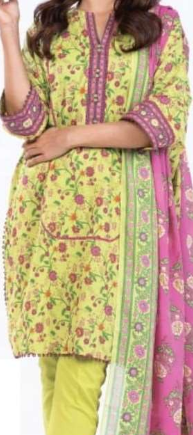 Alkaram 3 Piece Printed Lawn Suit With Printed Lawn Dupatta