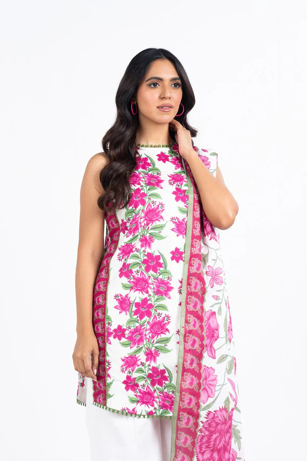 Alkaram 3 Pc Printed Lawn Suit With Lawn Dupatta Pink