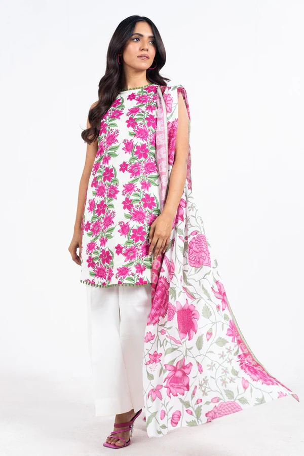 Alkaram 3 Pc Printed Lawn Suit With Lawn Dupatta Pink