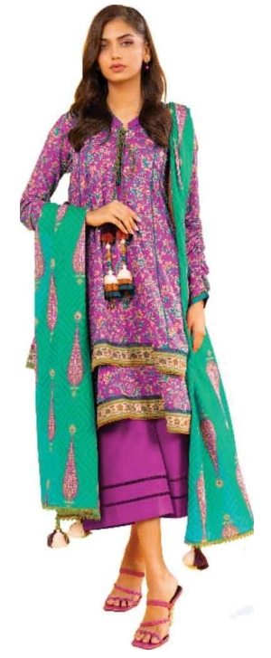 Alkaram 3 Pc Printed Lawn Suit With Printed Lawn Dupatta