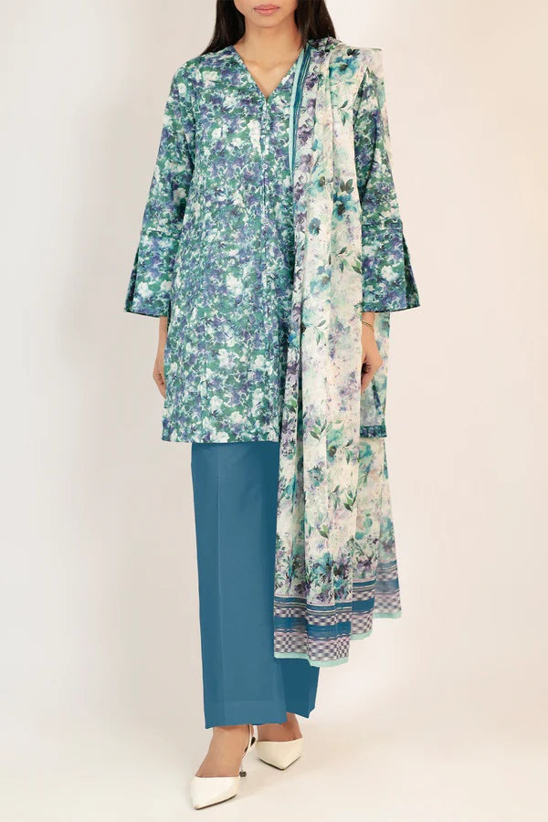 SAYA Unstitched Printed Lawn 3 Piece Blue Lawn Dupatta