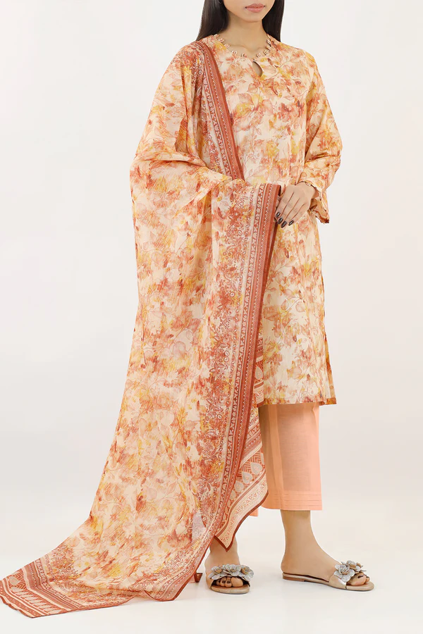 Saya Unstitched Printed Lawn 3 Piece Premium Lawn Dupatta Peach