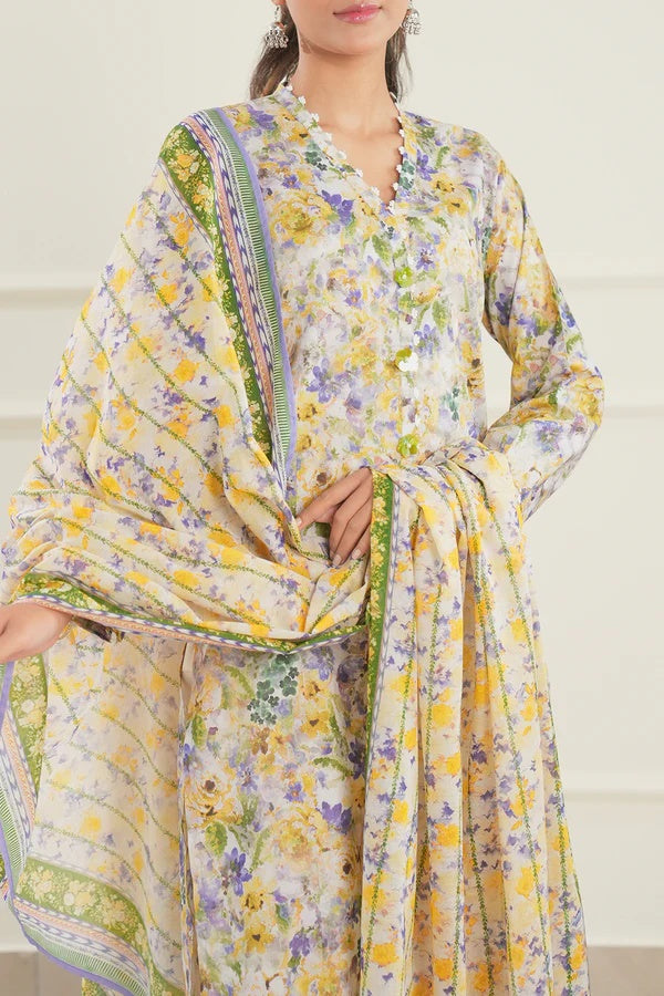 Saya Unstitched Printed Lawn 3 Piece Yellow Lawn Dupatta