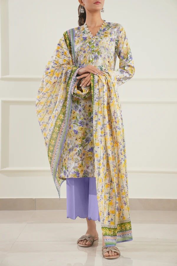 Saya Unstitched Printed Lawn 3 Piece Yellow Lawn Dupatta