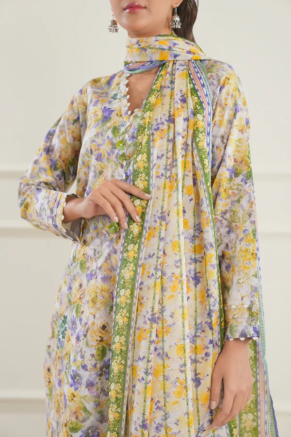 Saya Unstitched Printed Lawn 3 Piece Yellow Lawn Dupatta