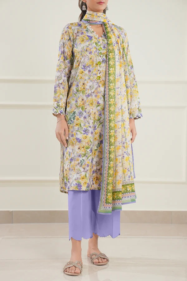 Saya Unstitched Printed Lawn 3 Piece Yellow Lawn Dupatta