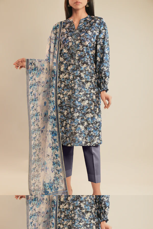 SAYA Unstitched Printed Lawn 3 Piece Blue Lawn Dupatta