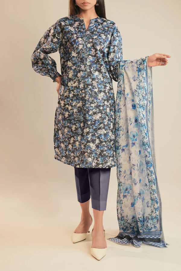 SAYA Unstitched Printed Lawn 3 Piece Blue Lawn Dupatta